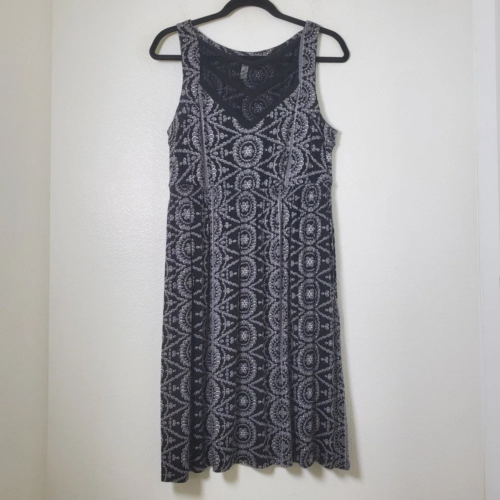 Soma Black & Gray Sleeveless Jersey Knit Dress with Lace Yoke & Pockets Size‎ L